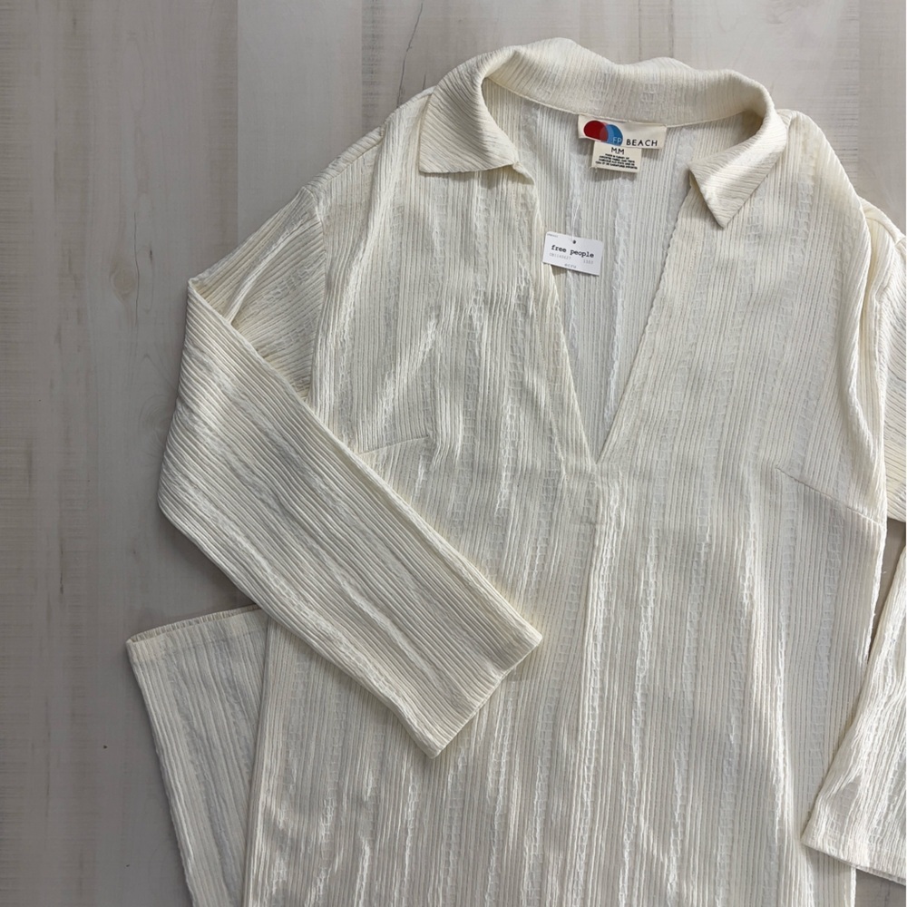 nwt FREE PEOPLE endless summer aster collar midi textured cream dress M - Picture 2 of 5